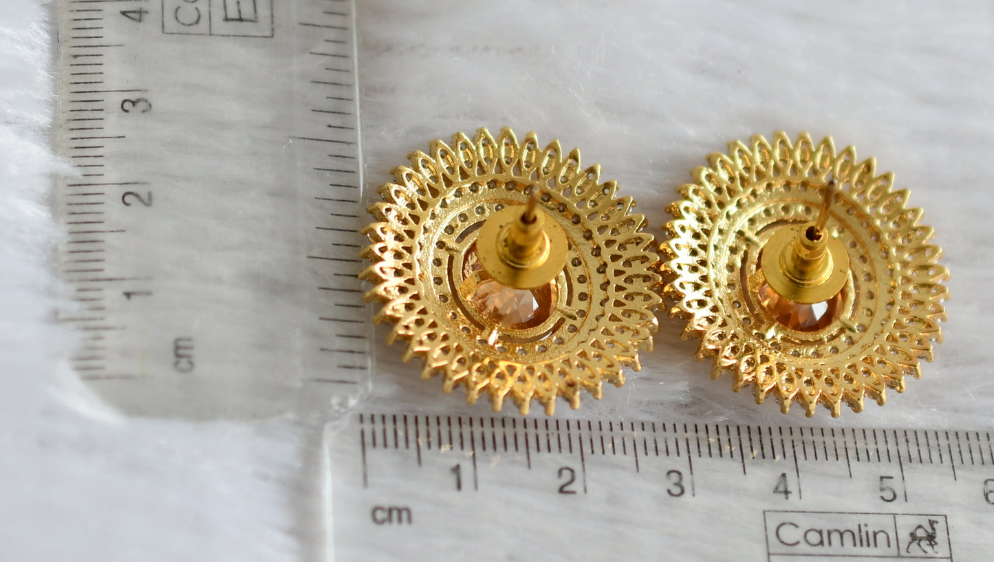 Gold tone cz gold stone round big earrings dj-47914