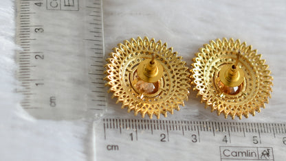 Gold tone cz gold stone round big earrings dj-47914