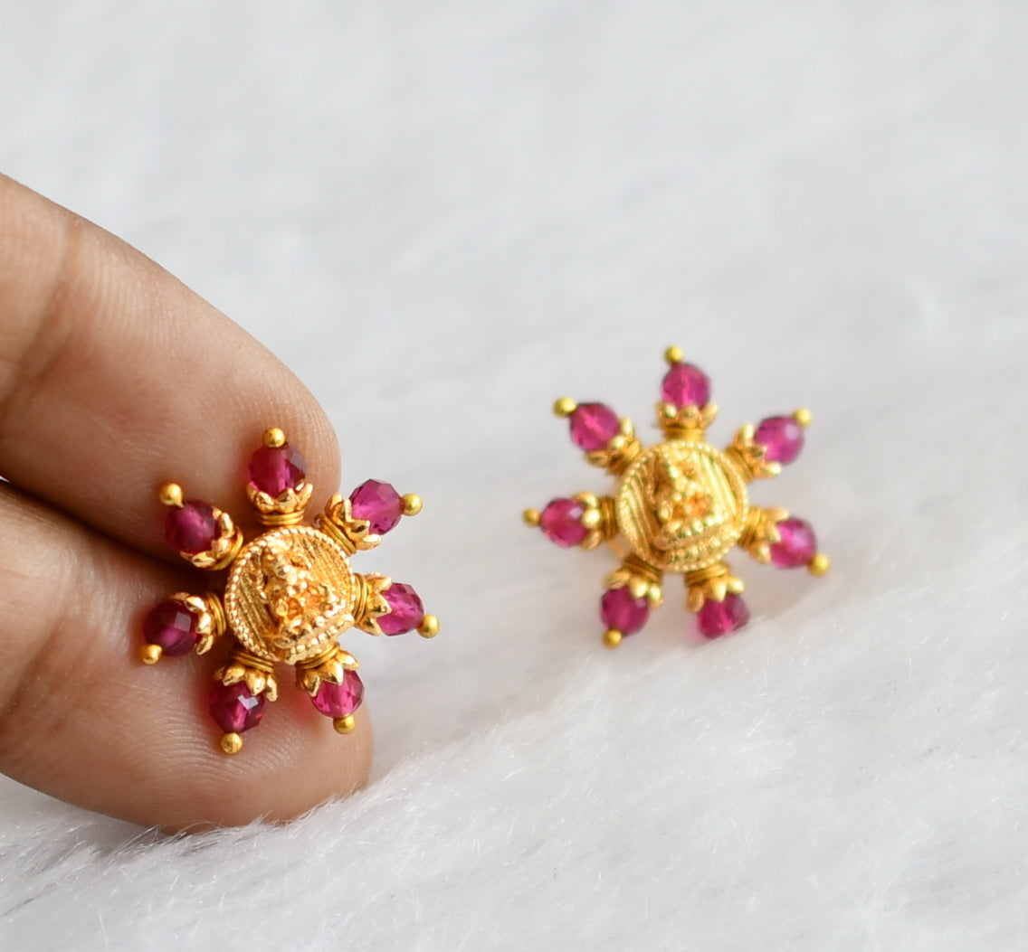 Gold tone pink bead lakshmi round stud/earrings dj-46345