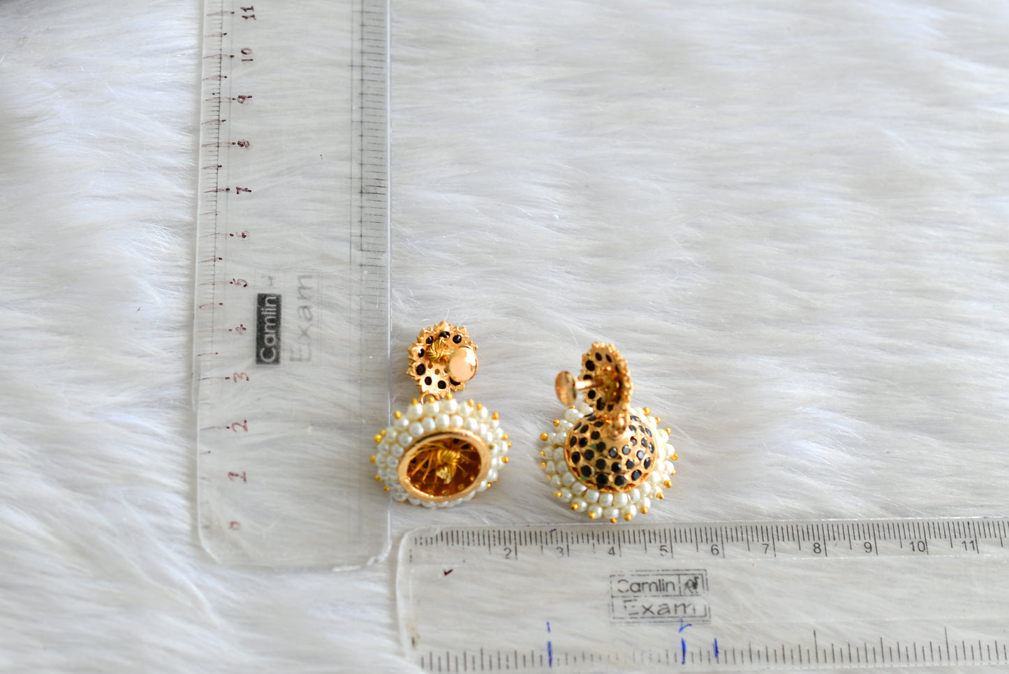Gold tone South Indian style black pearl jhumkka dj-43034