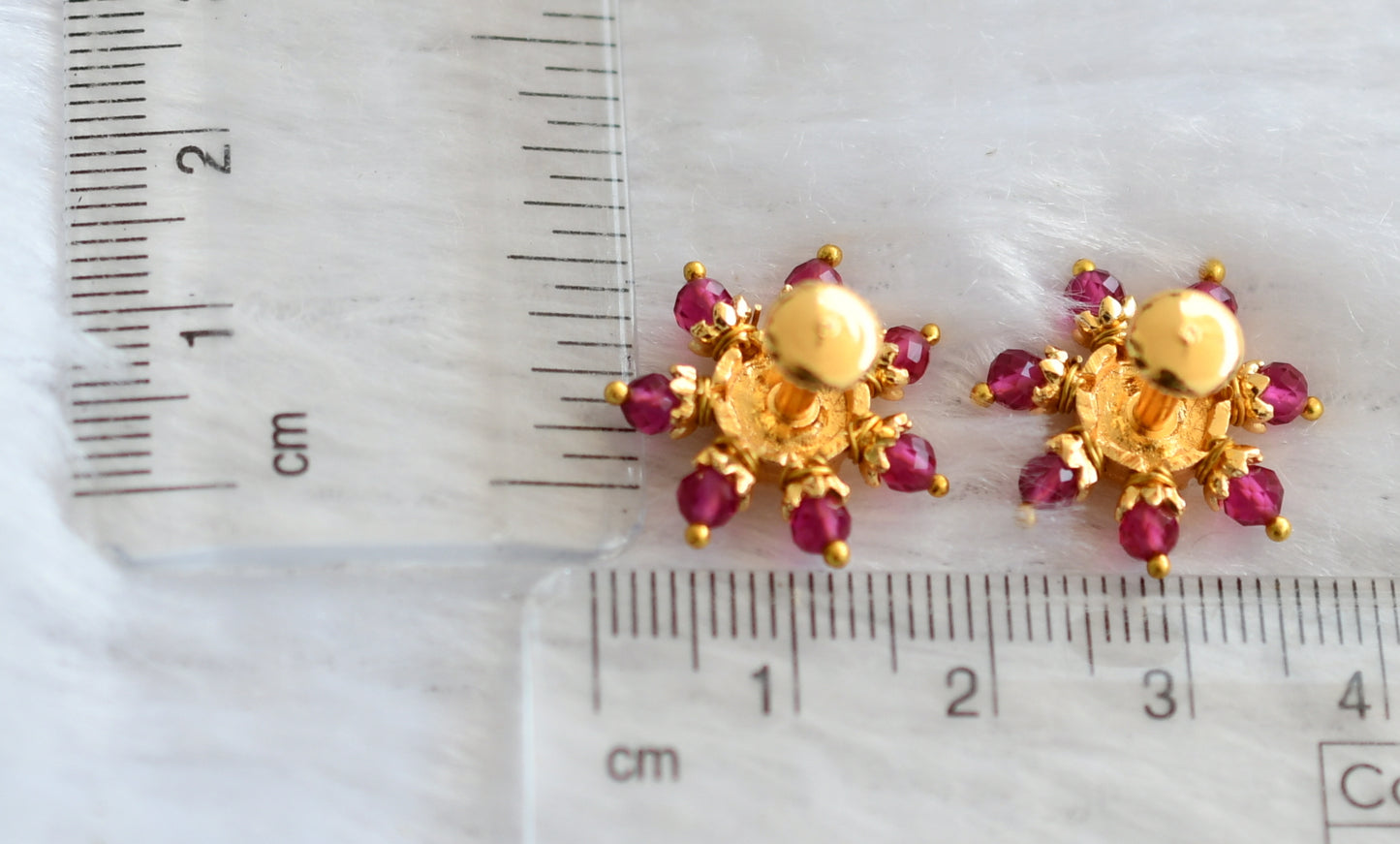 Gold tone pink bead lakshmi round stud/earrings dj-46345