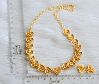 Gold tone cz white stone heart necklace set dj-44513