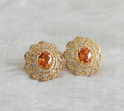 Gold tone cz gold stone big earrings dj-47915