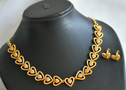 Gold tone cz white stone heart necklace set dj-44514