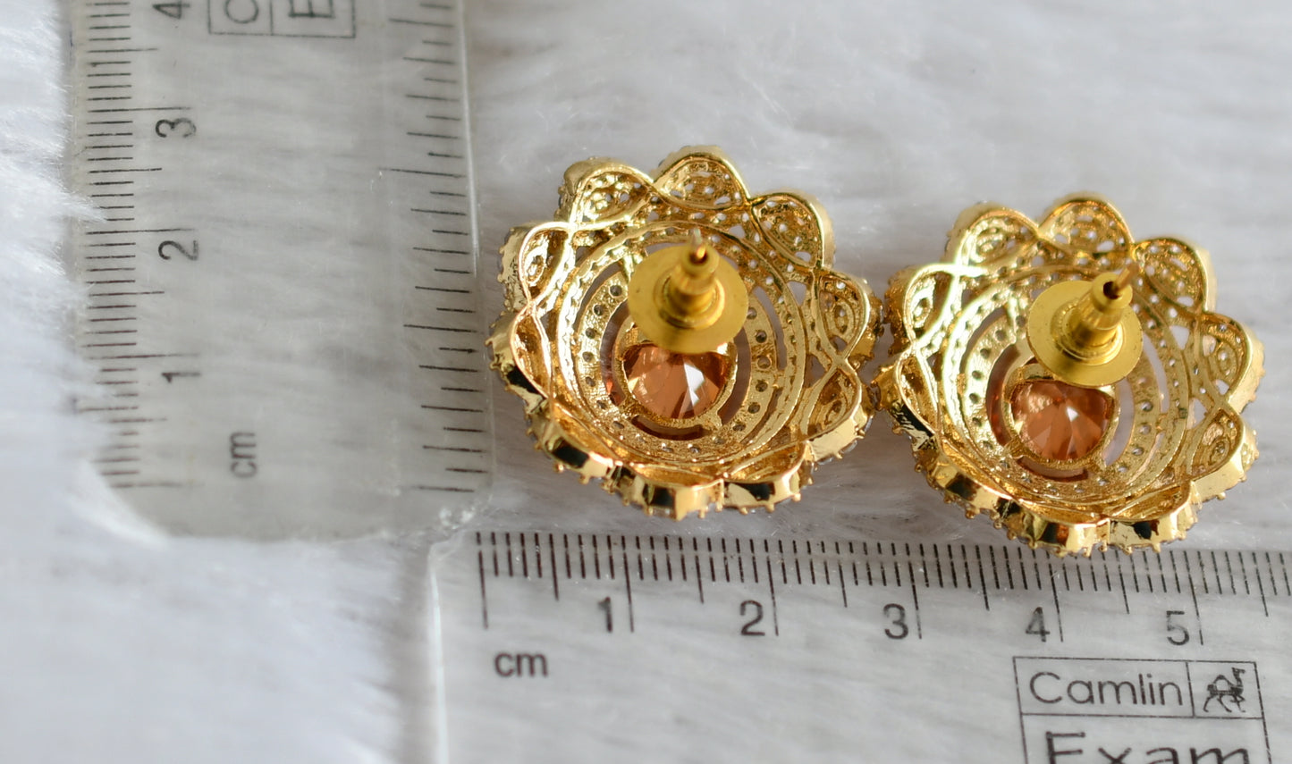 Gold tone cz gold stone big earrings dj-47915