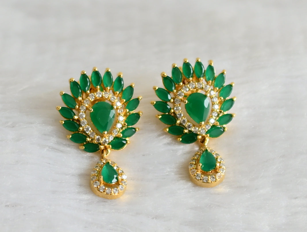 Gold tone emerald-white earrings dj-47913