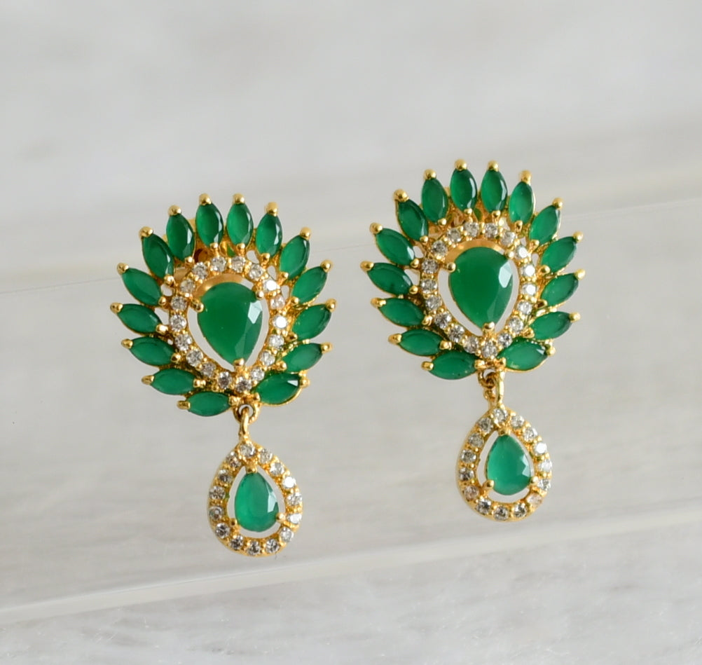 Gold tone emerald-white earrings dj-47913