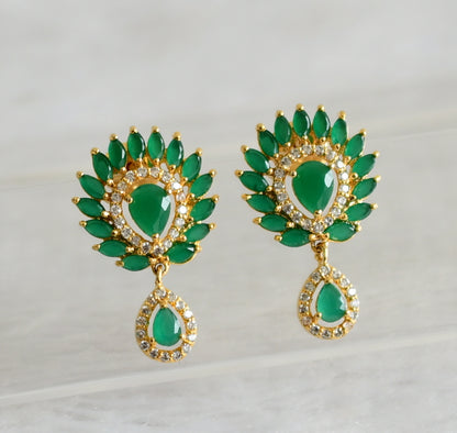 Gold tone emerald-white earrings dj-47913