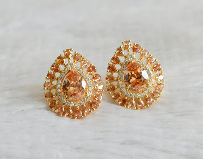 Gold tone cz gold thilak stone big earrings dj-47916