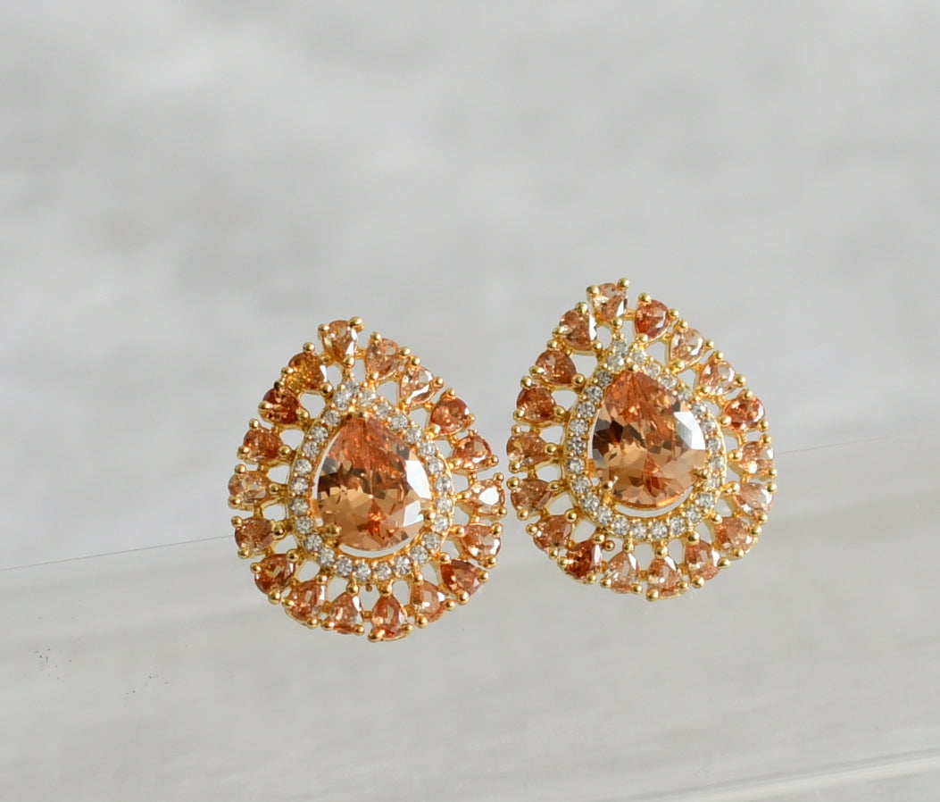 Gold tone cz gold thilak stone big earrings dj-47916