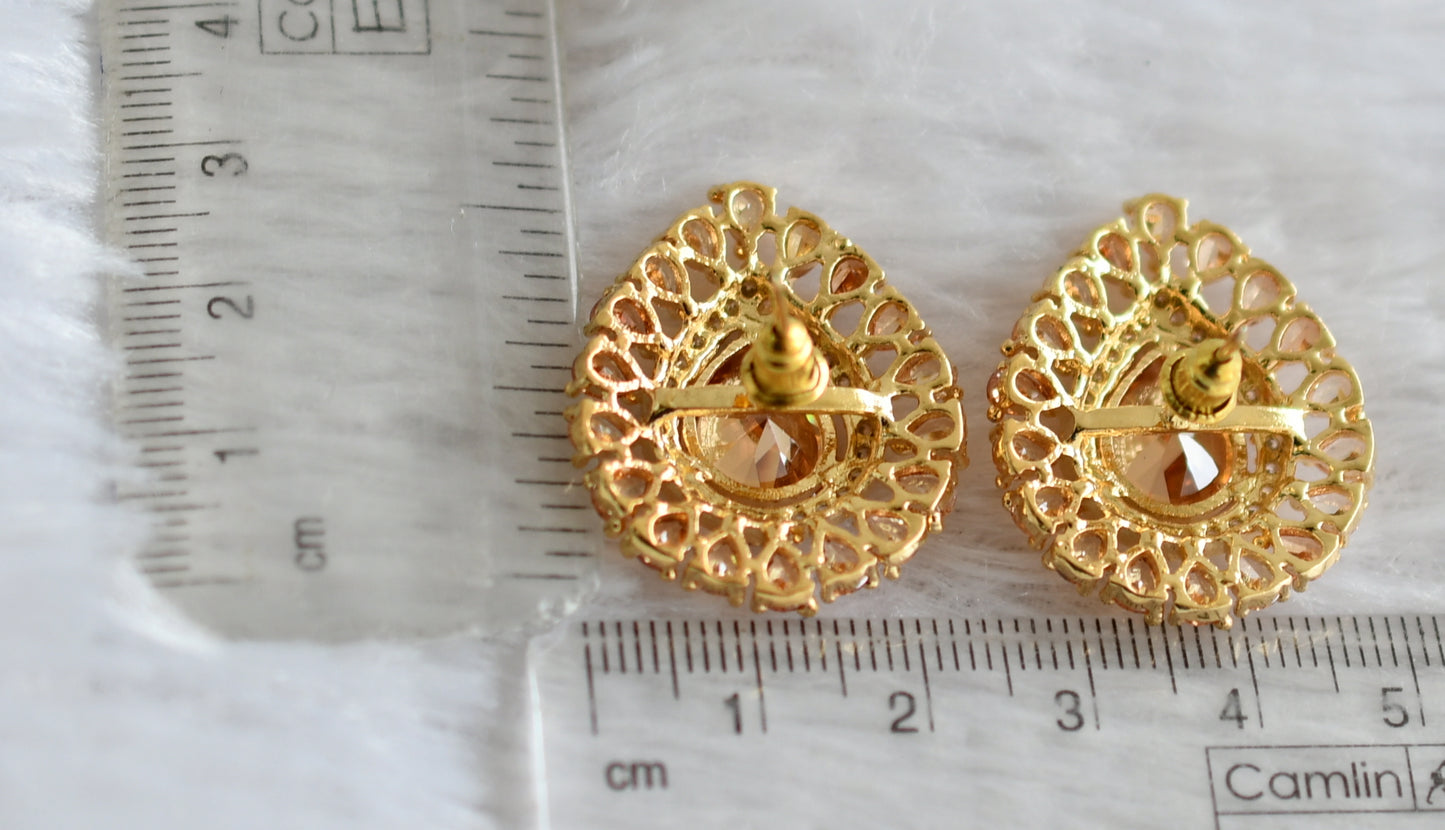 Gold tone cz gold thilak stone big earrings dj-47916