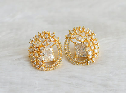 Gold tone cz white block stone big earrings dj-47917