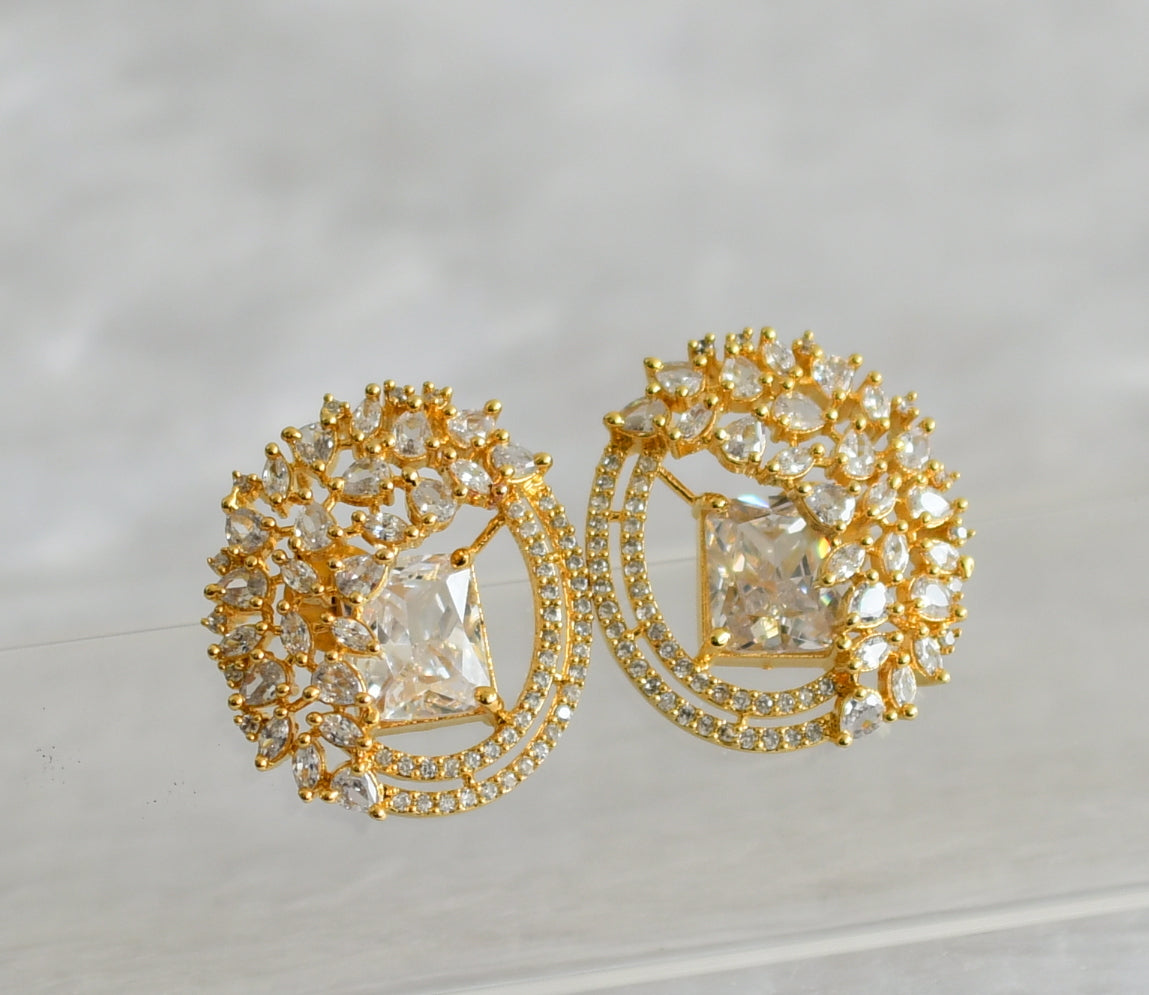 Gold tone cz white block stone big earrings dj-47917