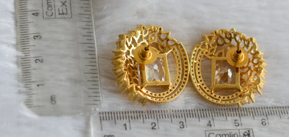 Gold tone cz white block stone big earrings dj-47917