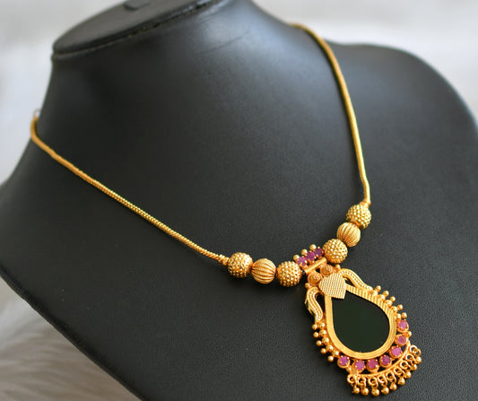 Gold tone kerala style pink-green necklace dj-44515