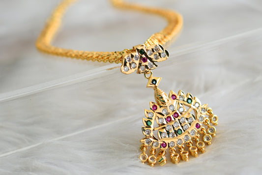 Gold tone South Indian style Pink-Green-White Lakshmi attigai/necklace dj-43039