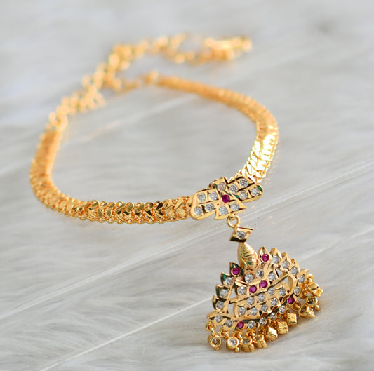 Gold tone South Indian style Pink-White Lakshmi attigai/necklace dj-43040