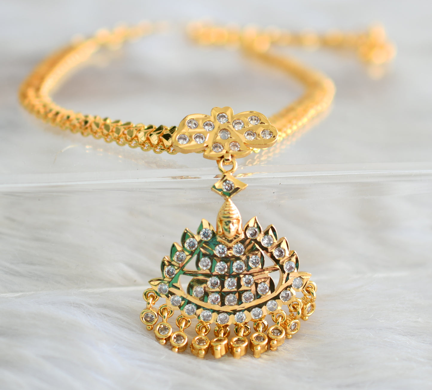 Gold tone South Indian style White Lakshmi attigai/necklace dj-43041