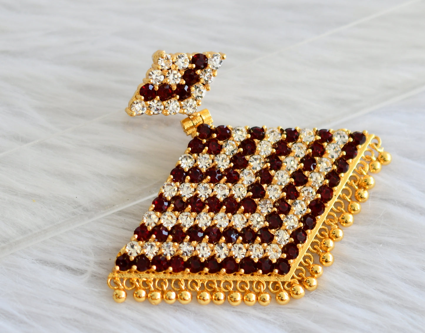 Gold tone kerala style maroon-white stone pathakkam pendant dj-44519