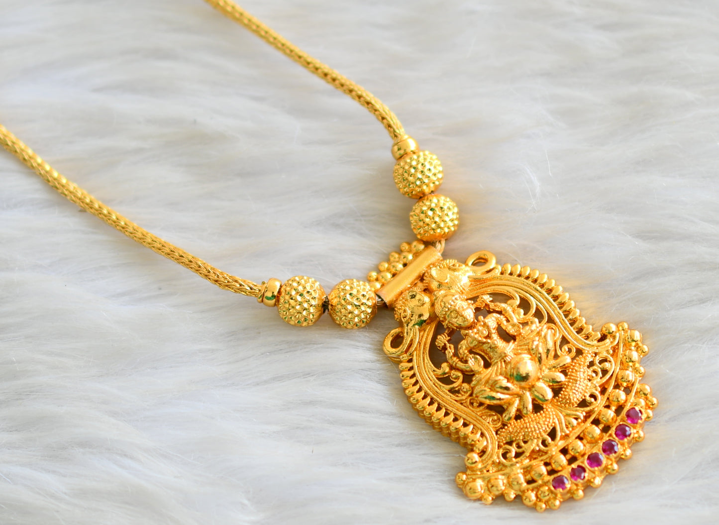 Gold tone Kerala style pink Lakshmi kodi necklace dj-43043