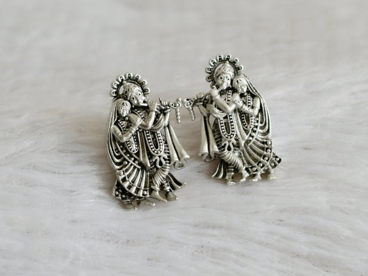 Matte silver tone radha-krishna earrings dj-47932