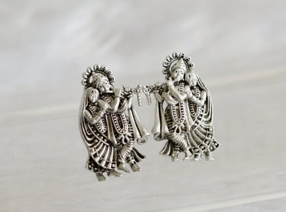 Matte silver tone radha-krishna earrings dj-47932