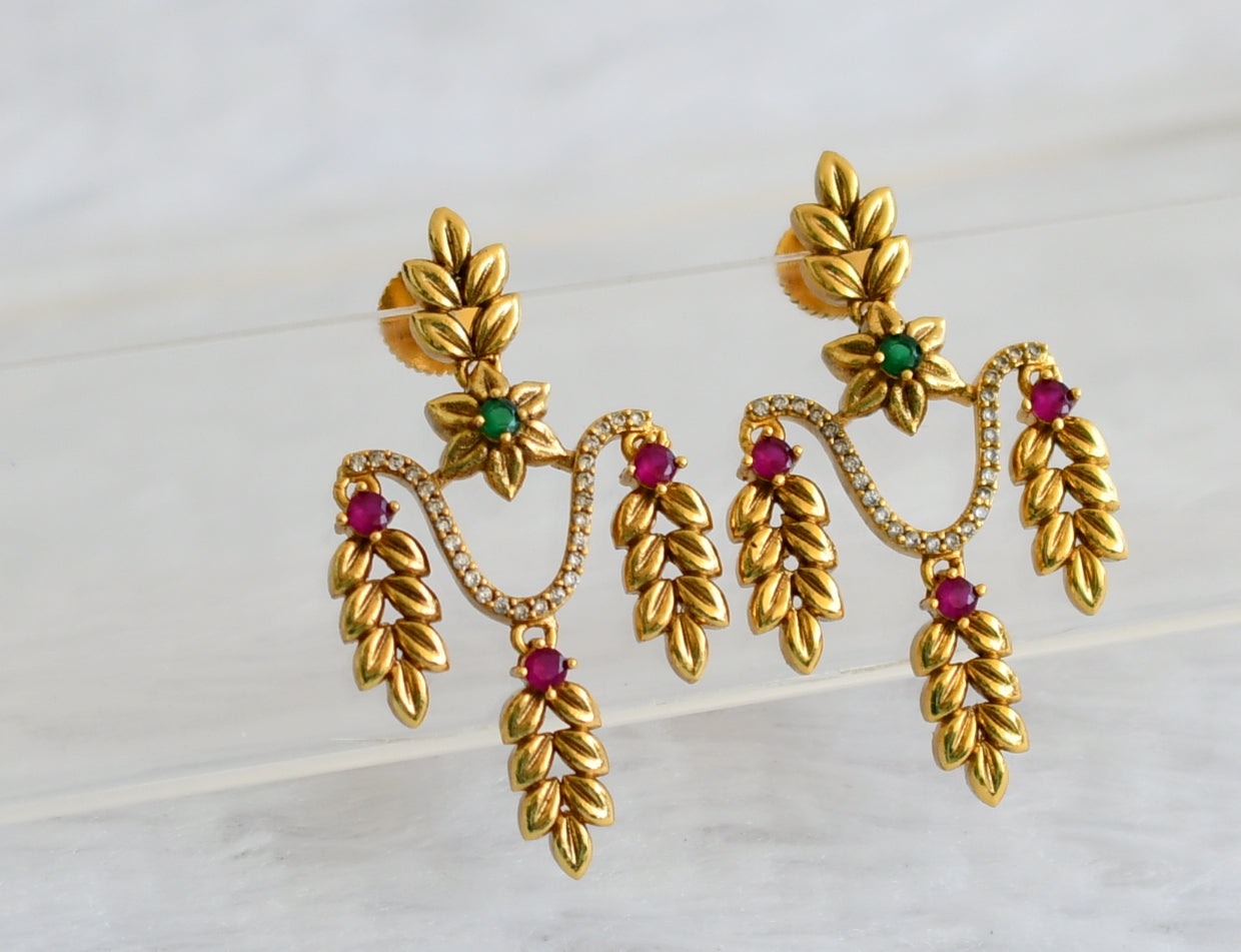 Matte finish cz ruby-green leaf earrings dj-49853 – dreamjwell