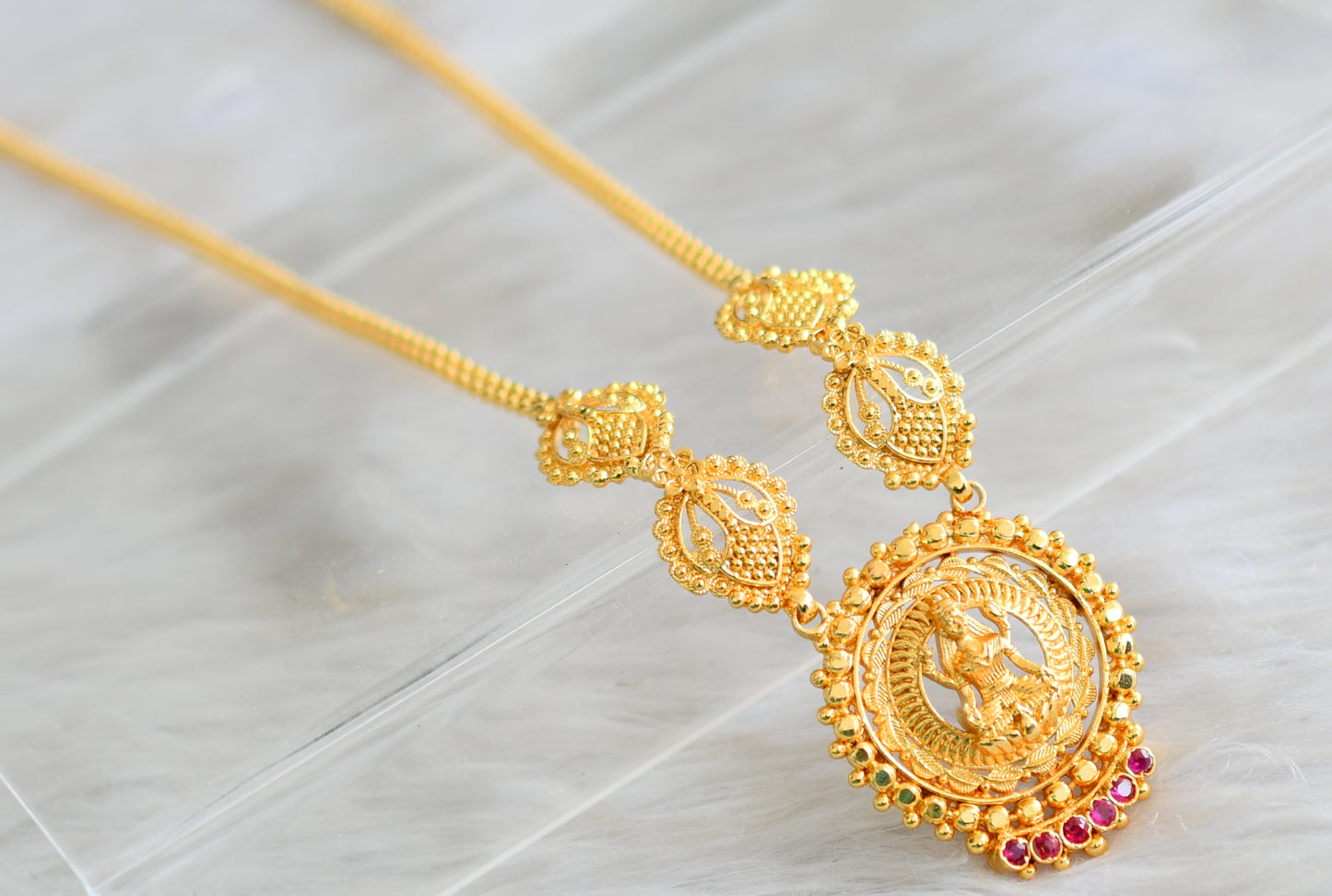 Gold tone Kerala style pink Lakshmi kodi necklace dj-43045