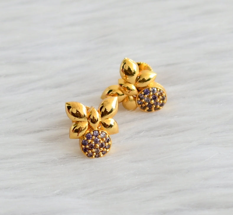 Gold tone purple stone butterfly earrings/stud dj-44535