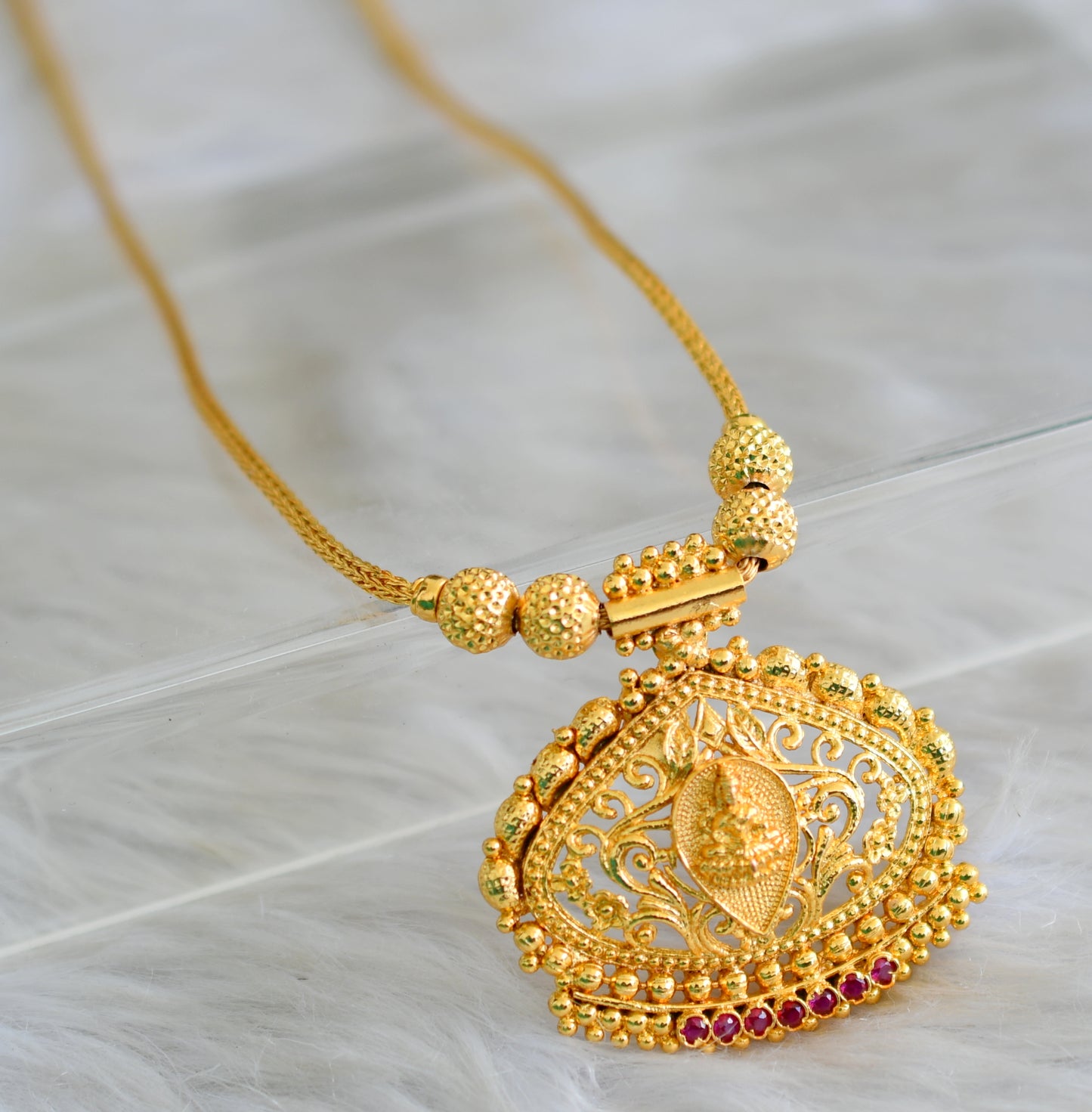 Gold tone Kerala style pink Lakshmi kodi necklace dj-43046