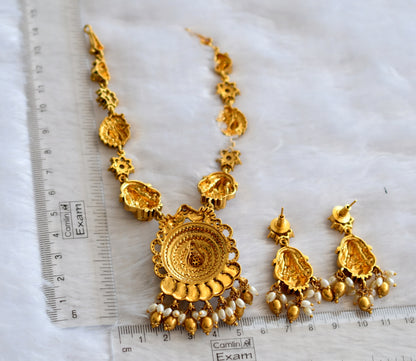 Antique gold tone cz white lakshmi peacock flower necklace set dj-46338