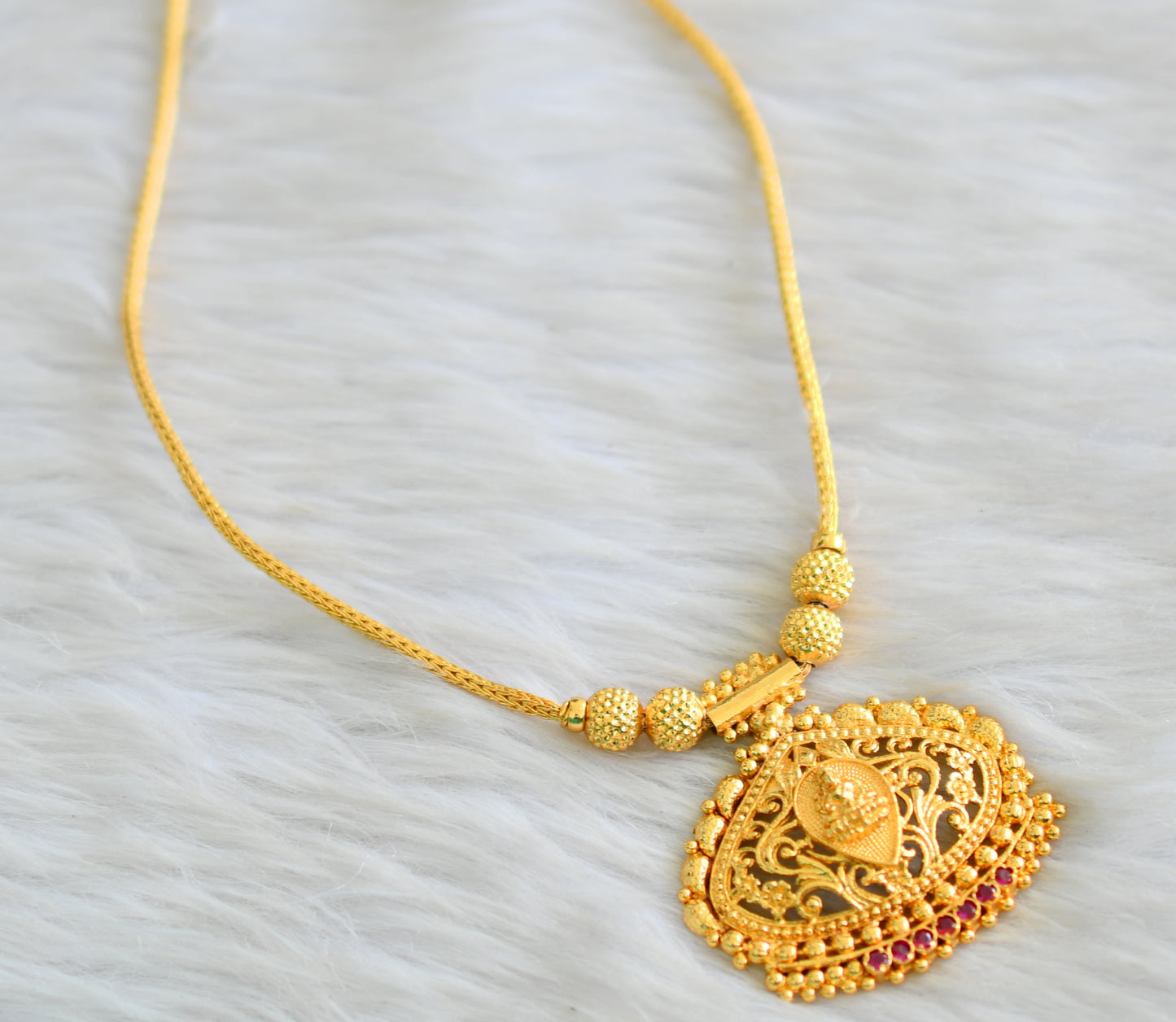 Gold tone Kerala style pink Lakshmi kodi necklace dj-43046