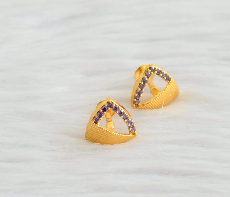 Gold tone purple stone earrings/stud dj-44538