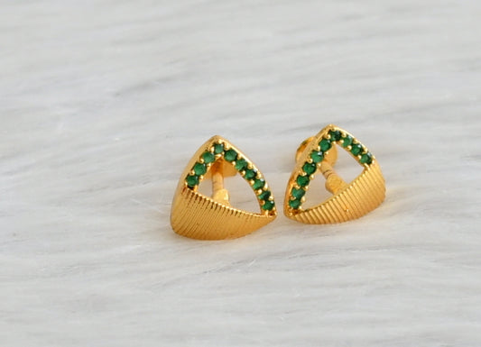 Gold tone green stone earrings/stud dj-44539