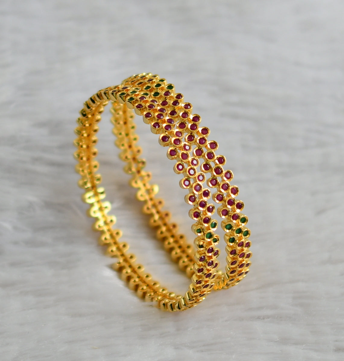 Gold tone ruby-emerald stone bangles(2.4) dj-47948