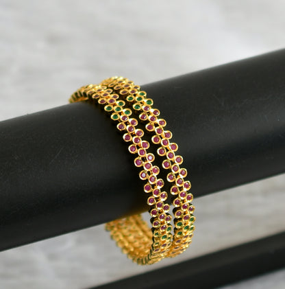 Gold tone ruby-emerald stone bangles(2.4) dj-47948