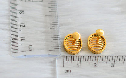 Gold tone cz white stone oval earrings/stud dj-44542