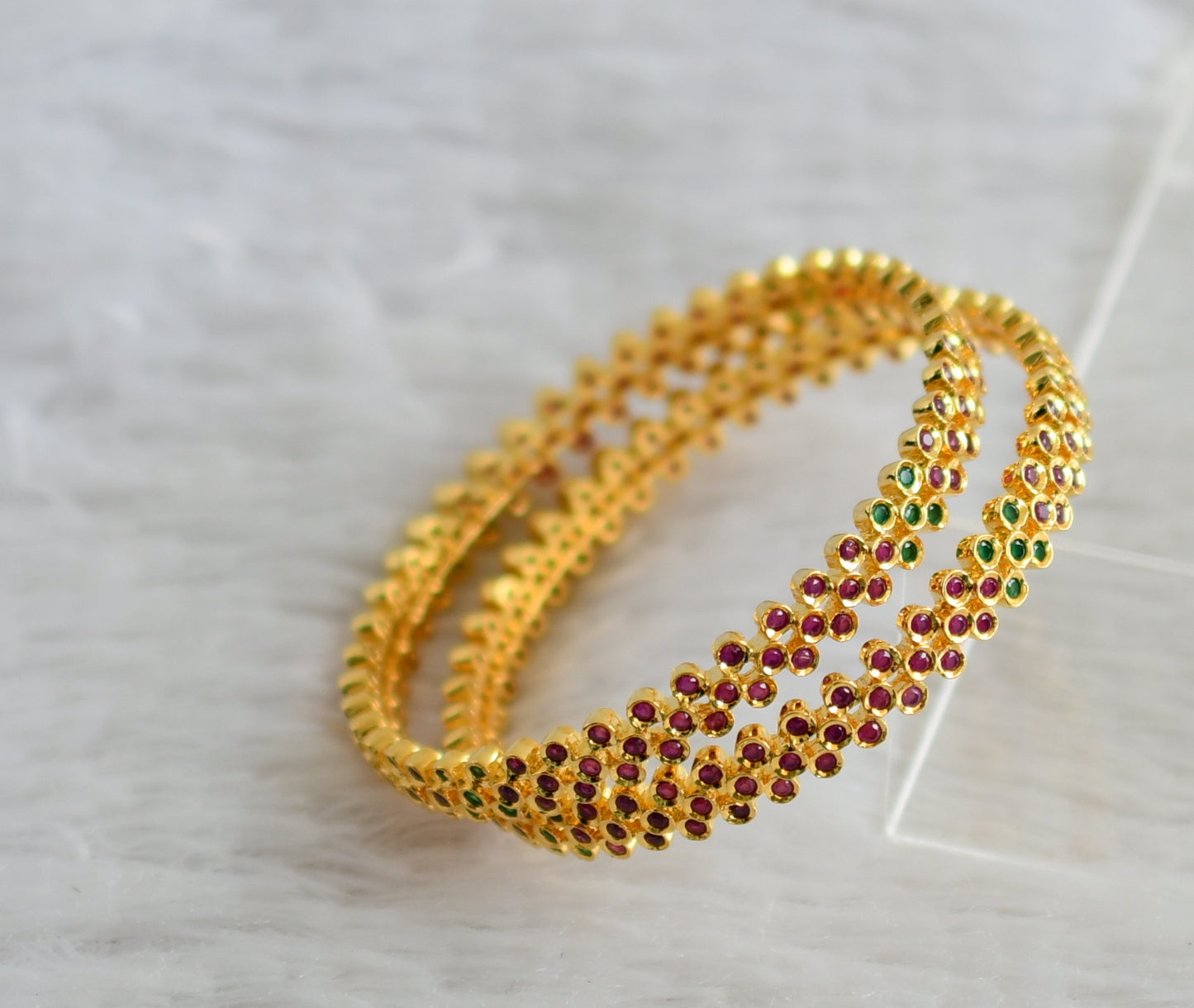 Gold tone ruby-emerald stone bangles(2.4) dj-47948