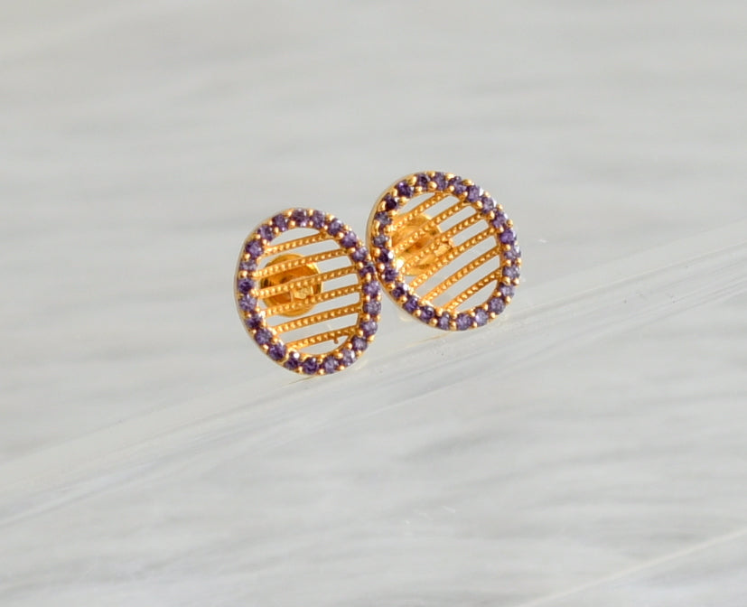 Gold tone purple stone oval earrings/stud dj-44543