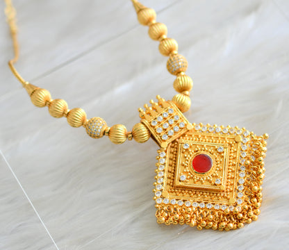 Gold tone Kerala style Red stone kodi necklace dj-43049