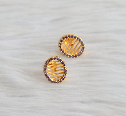 Gold tone purple stone oval earrings/stud dj-44543