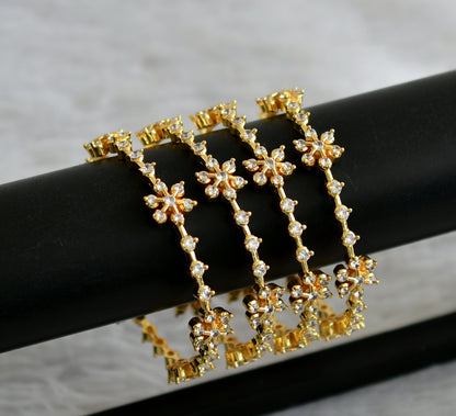 Gold tone cz white flower set of 4 bangles(2.4) dj-47956