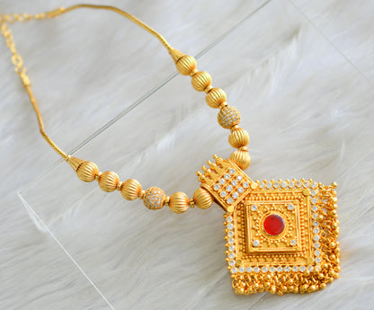 Gold tone Kerala style Red stone kodi necklace dj-43049