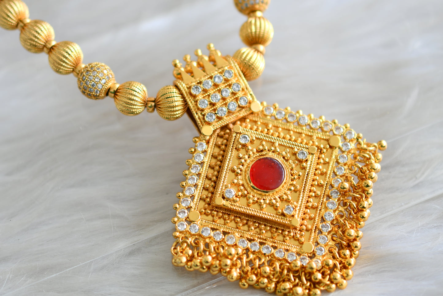 Gold tone Kerala style Red stone kodi necklace dj-43049