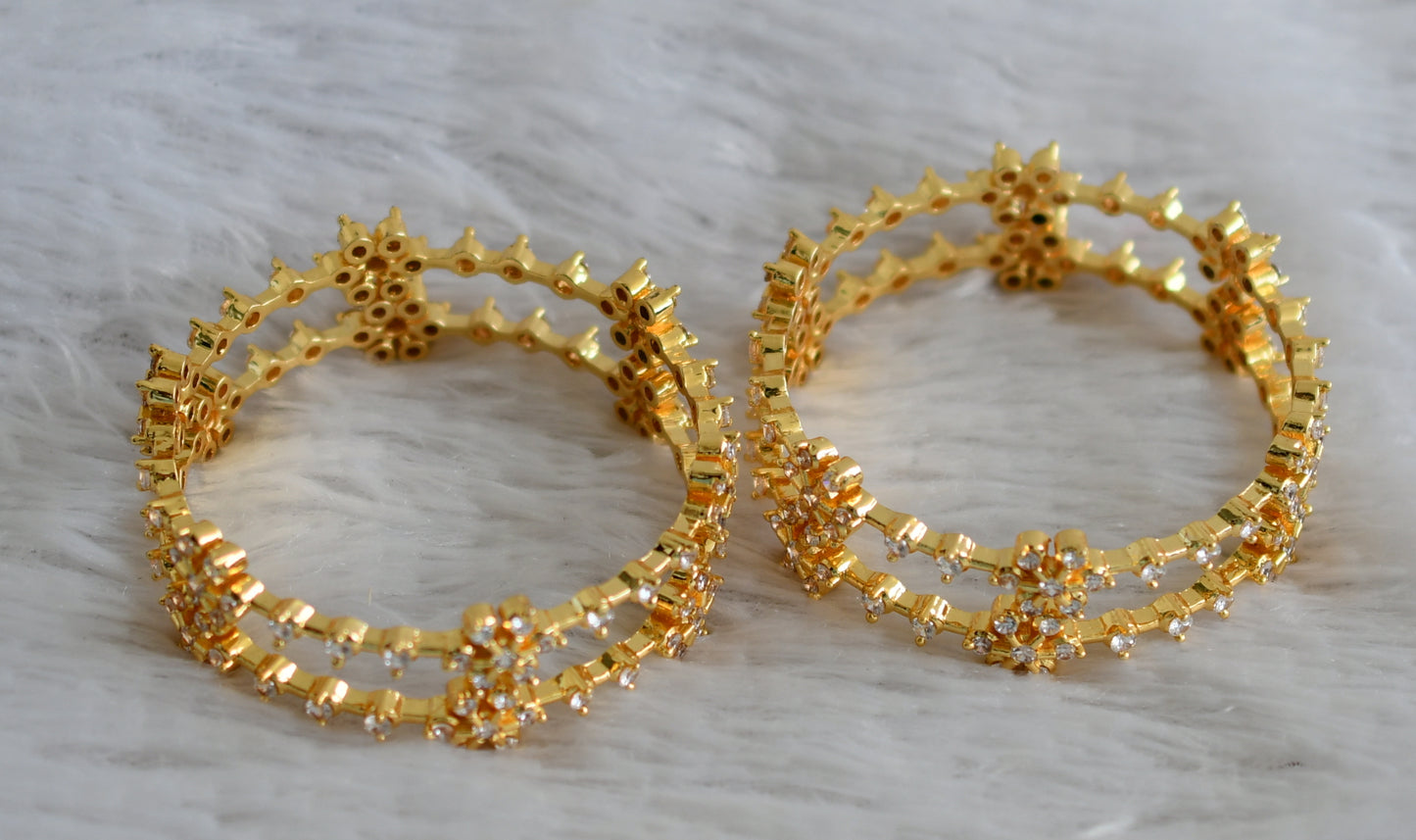 Gold tone cz white flower set of 4 bangles(2.4) dj-47956