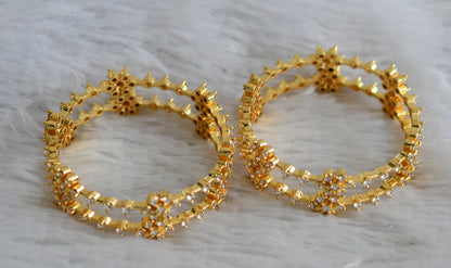 Gold tone cz white flower set of 4 bangles(2.6) dj-47957