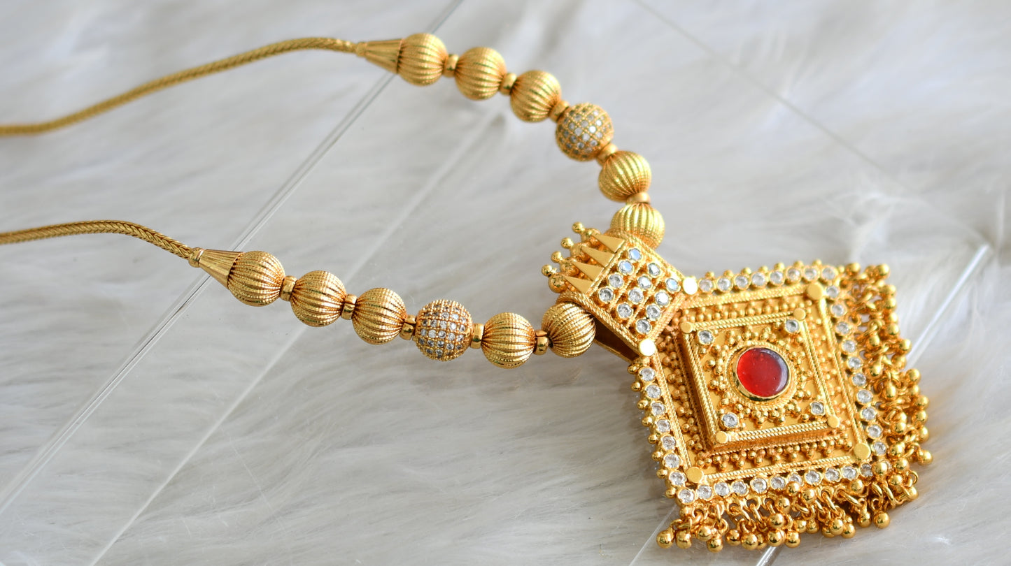 Gold tone Kerala style Red stone kodi necklace dj-43049