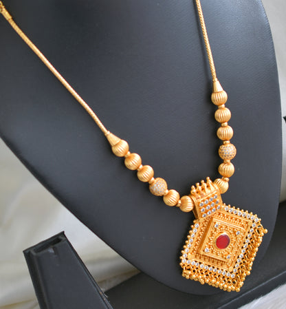 Gold tone Kerala style Red stone kodi necklace dj-43049