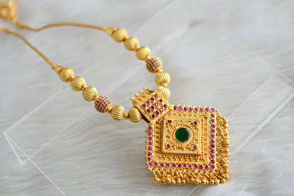 Gold tone Kerala style Pink-Green stone kodi necklace dj-43051