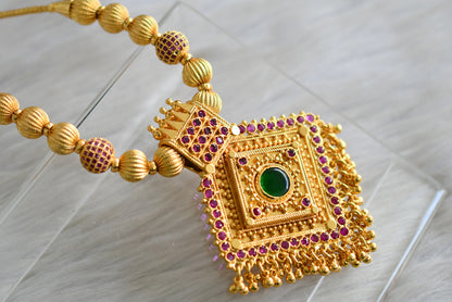 Gold tone Kerala style Pink-Green stone kodi necklace dj-43051